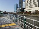 浮桟橋上に設置されたソーラー照明灯のソーラーパネルの画像